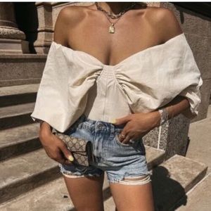 Zara ecru cream puff shoulder bodysuit size S Nwt